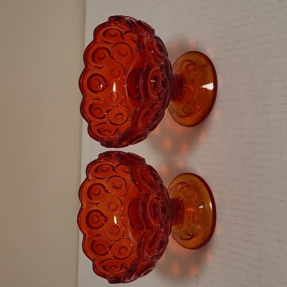 Vintage Pair LE Smith Amberina Moon and Stars Pedestal Candle Holders - Picture 2 of 15